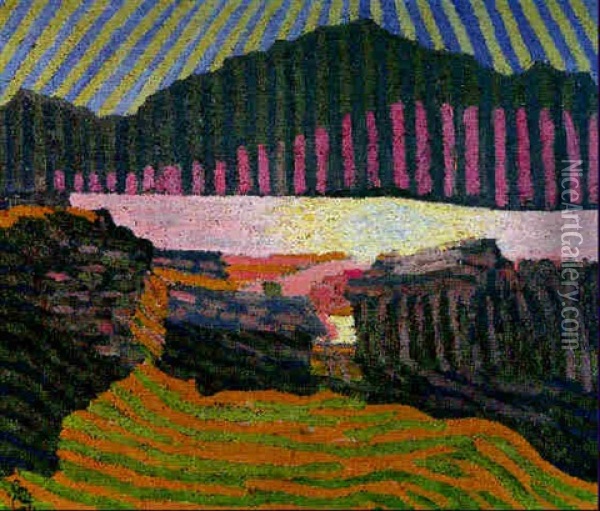 Blick Uber Capolago Auf Den Silsersee Und Den Piz Corvatsch Oil Painting - Giovanni Giacometti