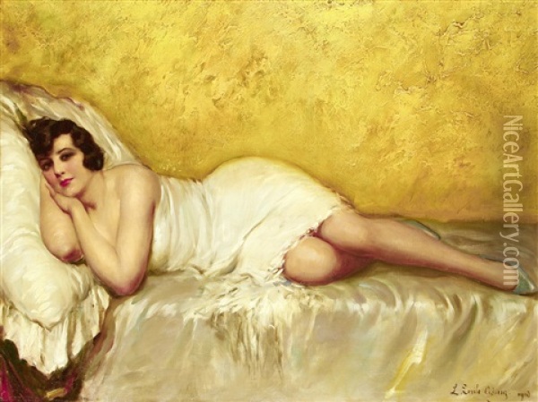 Reclining Lady Oil Painting - Louis Emile Adan