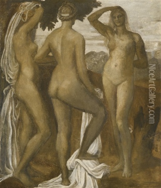 The Three Graces (the Three Goddesses) (the Judgement Of Paris) Oil Painting - George Frederick Watts