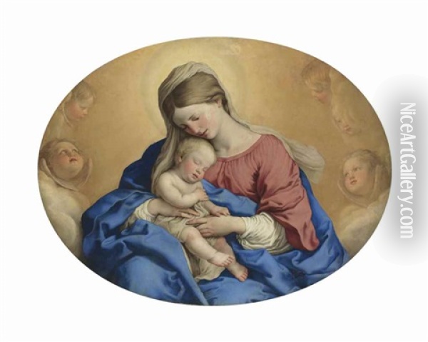 The Madonna And Child With Cherubim Oil Painting - Giovanni Battista Salvi (Il Sassoferrato)