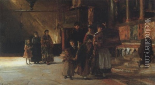 In Chiesa, 1890 Oil Painting - Alessandro Zezzos