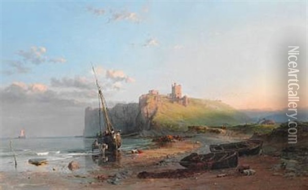 Ruins Of Dunstanborough Castle. A Calm Evening Oil Painting - Samuel Phillips Jackson
