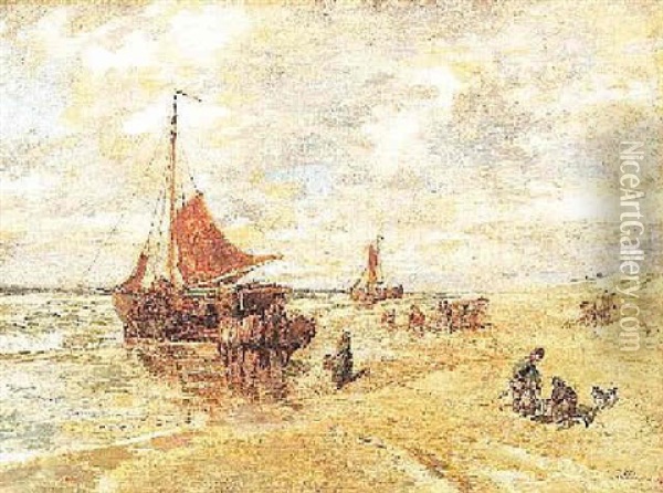 Anlandende Schiffe An Hollandischer Kuste Oil Painting - Gregor von Bochmann the Elder