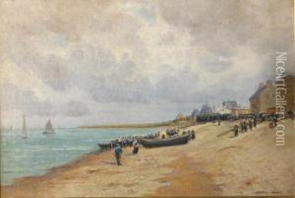 Retour Des Barques De Peche Sur Une Plage Normande Oil Painting - Maurice Moisset