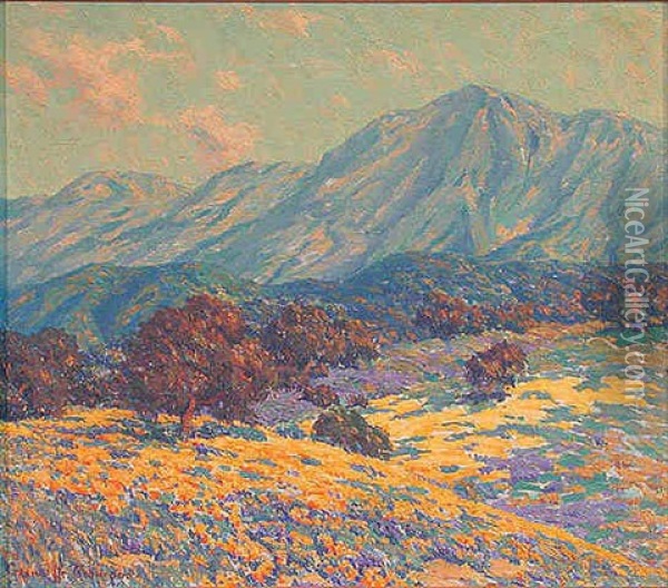 Poppies And Lupine Landscape Oil Painting - Granville S. Redmond