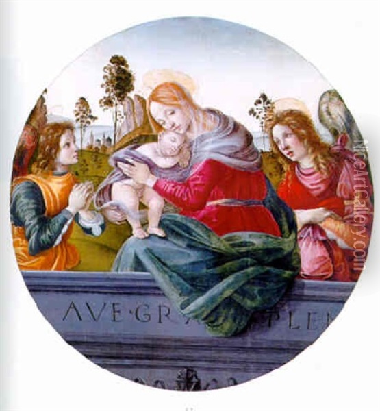 The Madonna And Child With Two Angels Oil Painting - Filippo (Filippino) Lippi