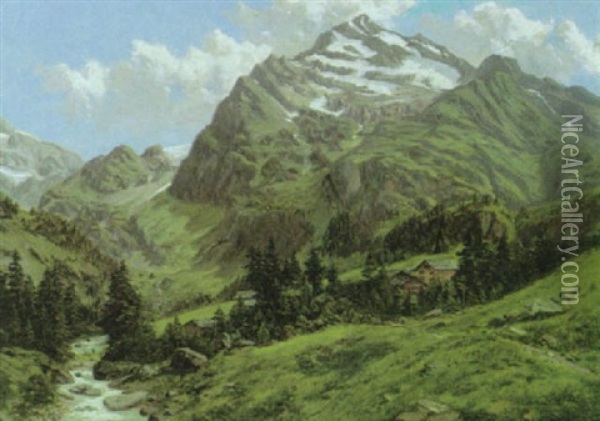 Der Dussistock, Haderener Thal, Schweiz Oil Painting - Julius Hahn