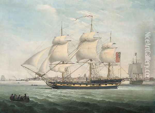 Merchantmen in the Mersey, with the port of Liverpool beyond Oil Painting - John Jenkinson