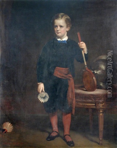 Portrait Of Master John Stevenson Stewart, With A Badminton Racquet And Shuttlecocks Oil Painting - Daniel Macnee