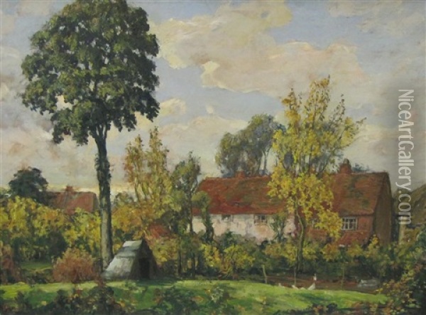 Old Cottages Weston Turville, Buckinghamshire Oil Painting - Alexander Jamieson