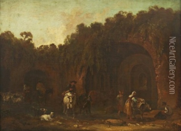 Ruinlandskap Med Rastande Figurer Oil Painting - Benjamin (of Bath) Barker