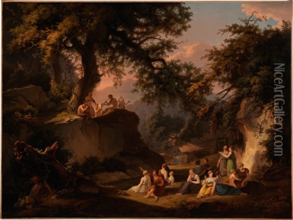 Arcadian Scene With Music-making Pan Oil Painting - Albert Christoph Dies