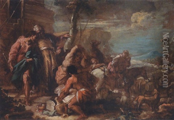 La Separation De Jacob Et De Laban Oil Painting - Pierre-Charles Le Mettay