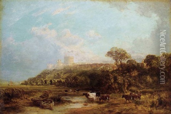 Cattle Watering, Windsor Castle, Beyond Oil Painting - George Vicat Cole