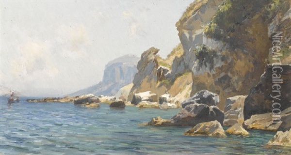 Felsiger Kustenabschnitt Auf Capri Oil Painting - Bernardo Hay