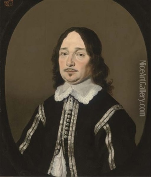 Portrait Of A Gentleman, Half-length, In A Black And White Doublet And A Lace Collar Oil Painting - Bartholomeus Van Der Helst