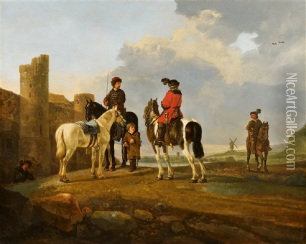 Riders At Rest By Burg Ubbergen Oil Painting - Aelbert Cuyp