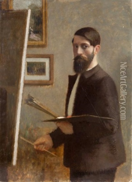 Autoportrait Au Chevalet Oil Painting - Gustave Poetzsch