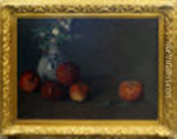 Still Life Of Fruit And A Vase Of Flowers Oil Painting - Pericles Pantazis