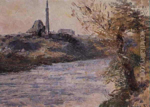 Richmond Quarry From The South Bank Of The Yarra Oil Painting - Frederick McCubbin