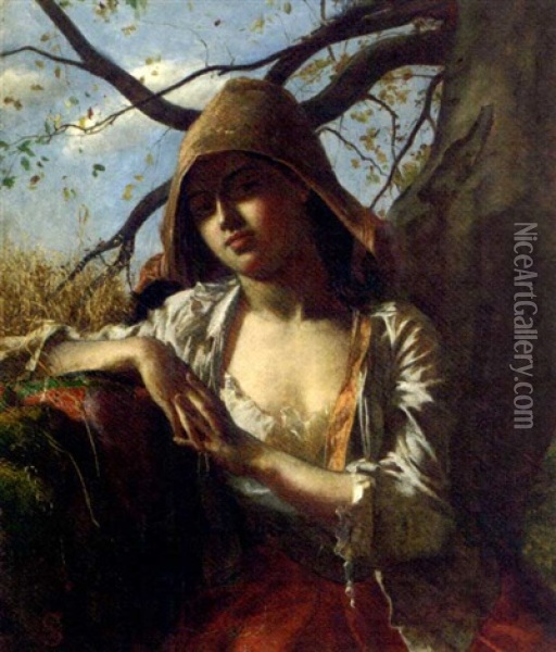 A Country Lass Oil Painting - Frederick Smallfield