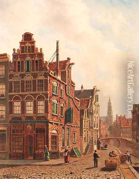 View of the city of Delft with the Oude Kerk Oil Painting - Oene Romkes De Jongh