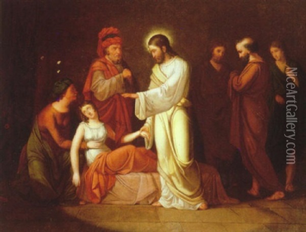 Jesus Opvaekker Jairus' Datter Oil Painting - Christian August Lorentzen