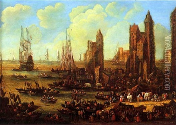 Scene Portuaire Oil Painting - Pieter Casteels the Younger