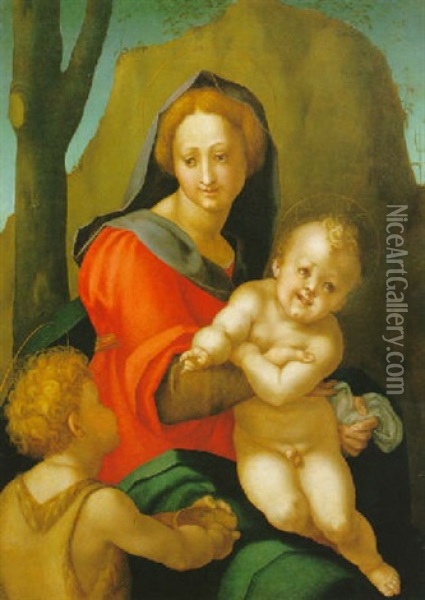 La Vierge A L'enfant Avec Le Petit Saint Jean-baptiste Oil Painting - (Jacone) Jacopo di Giovanni di Francesco
