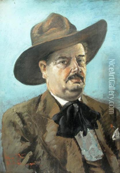 Man With Hat And Four-in-hand Tie Oil Painting - Stelian Popescu Ghimpati