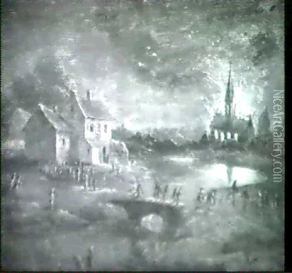 Braendende Kirke Oil Painting - Egbert Lievensz van der Poel