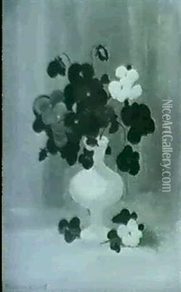 Pansies In A White Vase Oil Painting - Stuart James Park