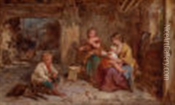 Mother And Children Oil Painting - James Curnock