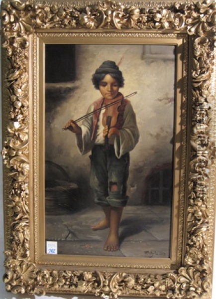The Young Violinist Oil Painting - Francois Xavier Bricard