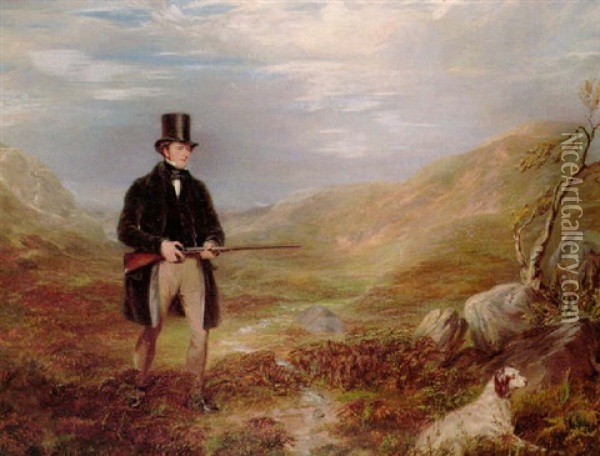 A Gentleman Shooting On A Moor Oil Painting - Thomas Walker Bretland