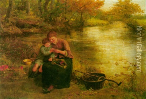 A Rest While Gathering Blackberries Oil Painting - James Clarke Hook