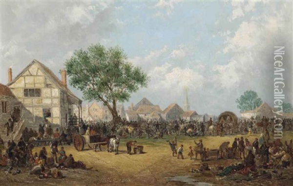 Braintree Fair, Essex, And The King's Head Inn Oil Painting - John Holland