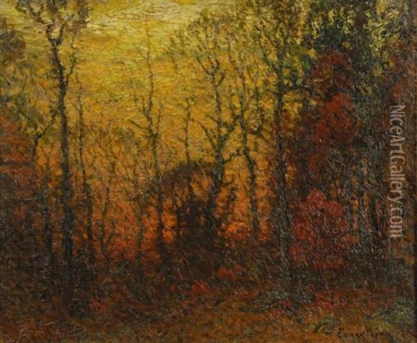 Sunset Through Forest Oil Painting - John Joseph Enneking