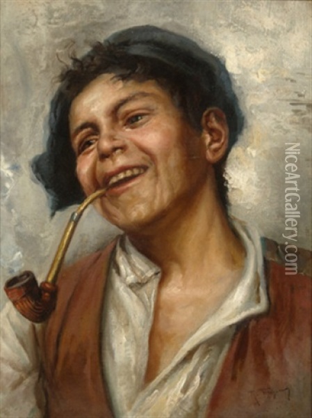 Rauchender Knabe Oil Painting - Raffaele Frigerio
