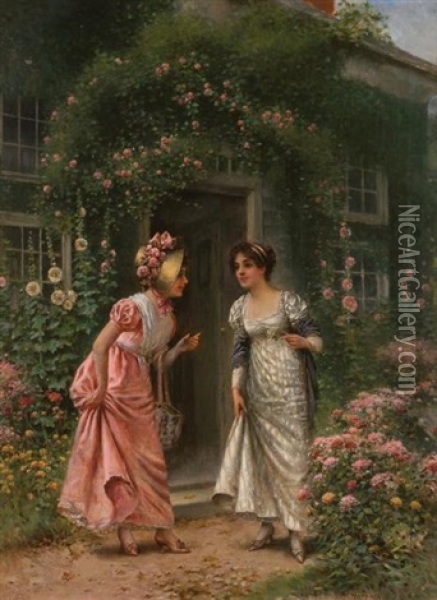 Conversation In The Garden Oil Painting - Edward Percy Moran