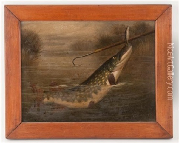 Winter Pike Fishing Twixt Life And Death Oil Painting - A. Roland Knight