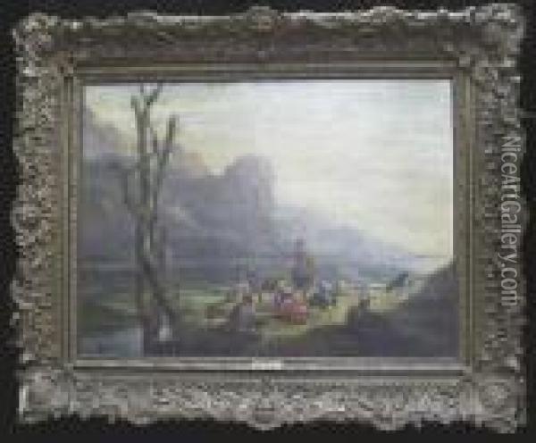 Landscape With Drovers And Livestock Oil Painting - Adam Pynacker