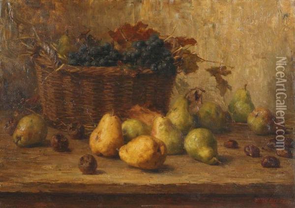 Stilleven Met Een Mand Vol Druiven, Peren En Pruimen Op Tafel Oil Painting - Joseph De Belder