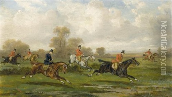 Jagdgesellschaft (+ Another; Pair) Oil Painting - Alfred von Schroetter