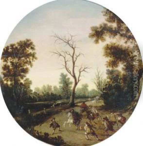 A Wooded Landscape With An Ambush Oil Painting - Esaias Van De Velde