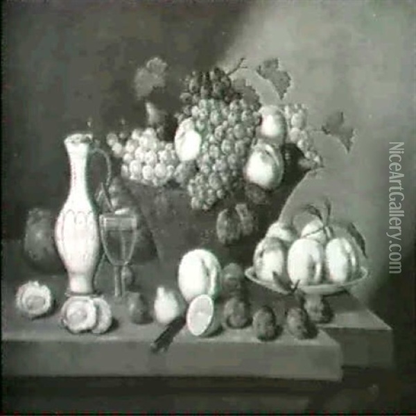 Fruchtestilleben Mit Austern Und Kuchengegenstanden Oil Painting - Joseph Correggio