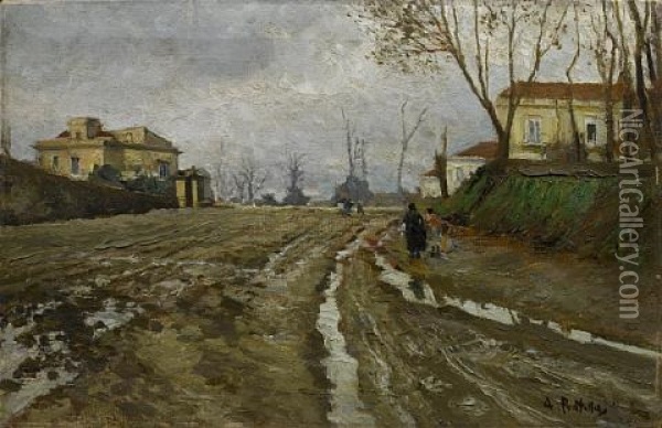 Strada Di Campagna Dopo La Tempesta Oil Painting - Attilio Pratella