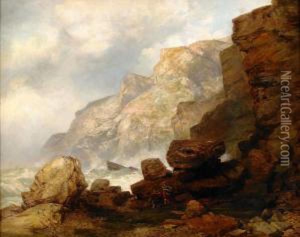 Kustlandskap Med Figurer Oil Painting - Richard Beavis