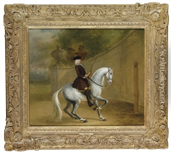 A Gentleman On A Grey At A Riding School Executing A Reinback On A Single Rein Oil Painting - James Ross