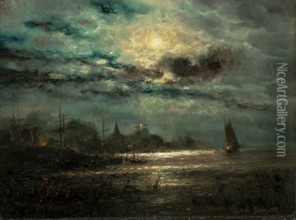 Mondnacht Am Barther Bodden Oil Painting - Louis Douzette